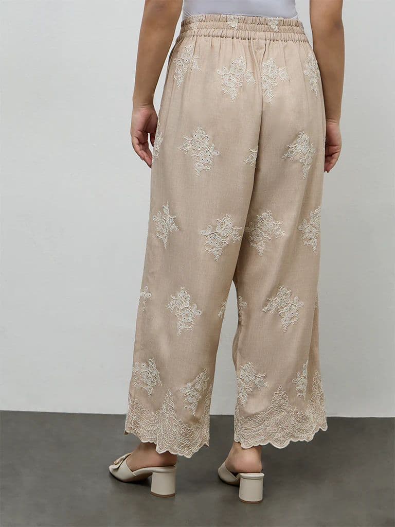 Diza Beige Floral Embroidered Pants — photo 4