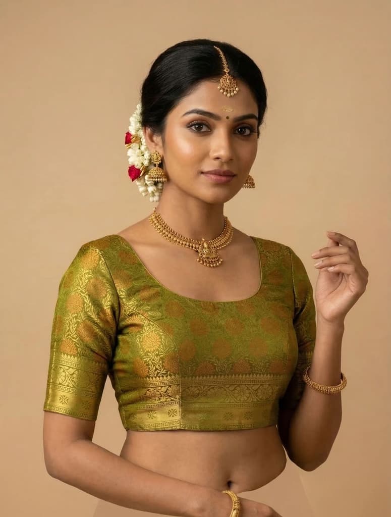 MIMOSA Women's Woven Design Kanjivaram Style Art Silk Saree with Blouse Piece - Olive ( SA00003147OLFREE ) — photo 4