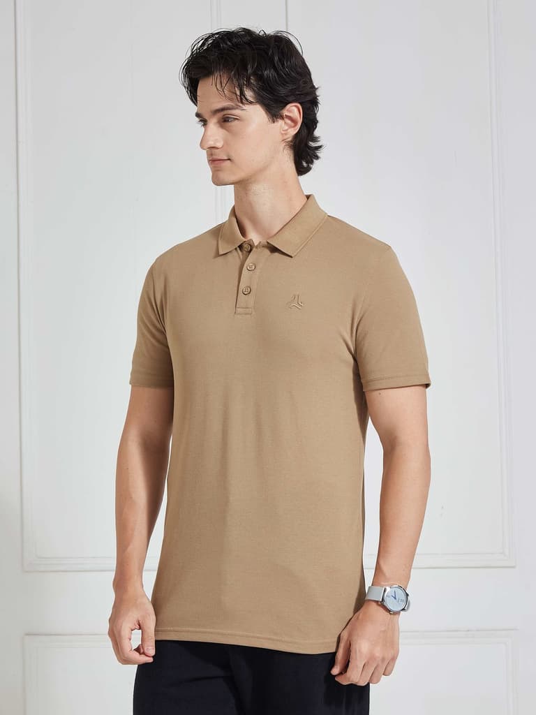 Men's Brown Solid Polo Collar T-Shirt — Brown / S