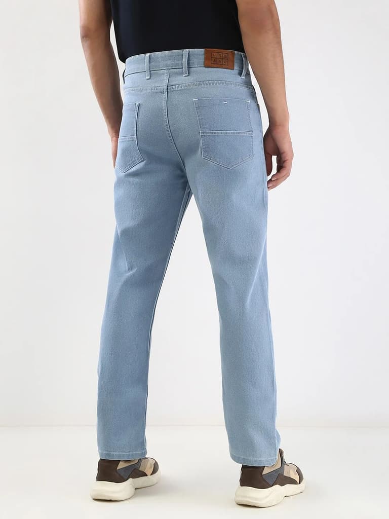 Men's Ice Blue Straight Fit Washed Jeans Stretchable — photo 3