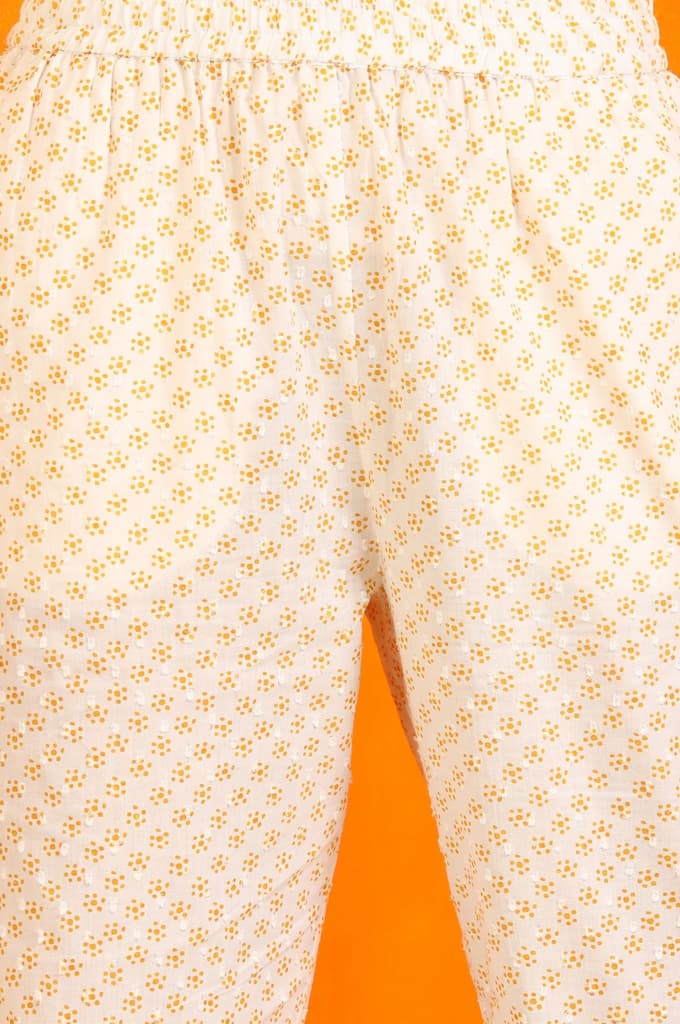 White Dot Printed Embroidered Pure Cotton Straight Kurta, Pants and Dupatta Set — photo 9