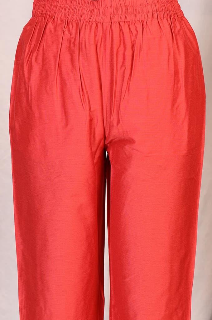 Red Embroidered Straight Kurta with Pants and Dupatta Set — photo 6