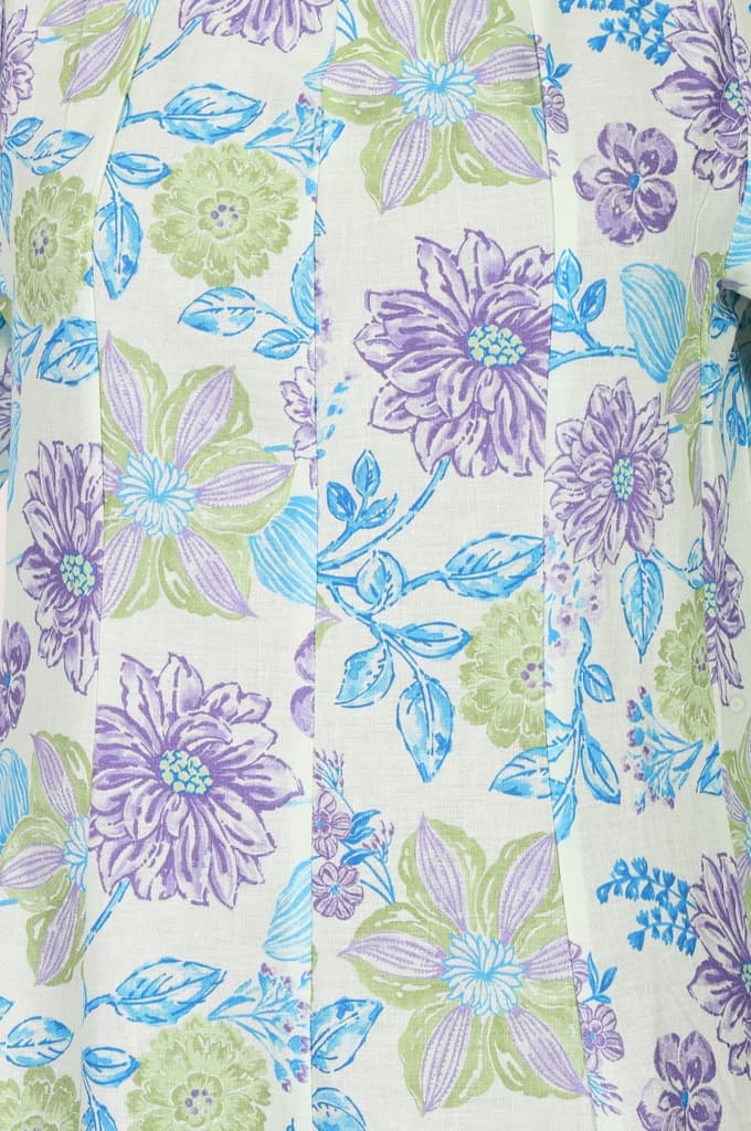 Off White Floral Printed Cotton Flax A-line Kurta — photo 3