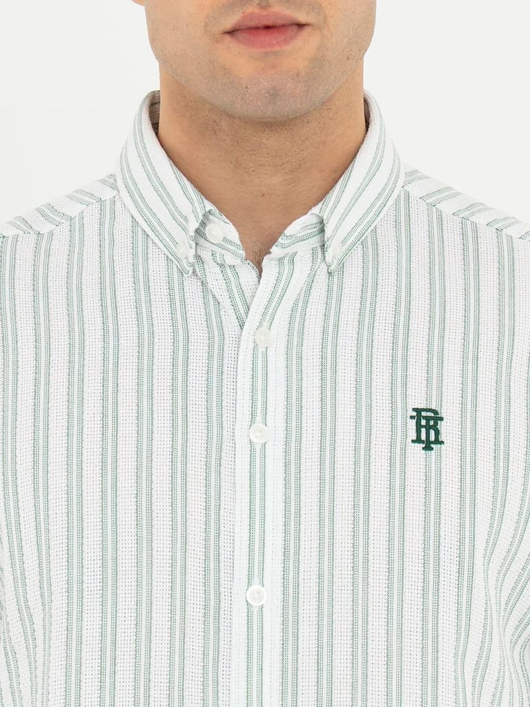 Shirts for Men in White and Green | Striped Full Sleeve Casual Shirt — photo 4