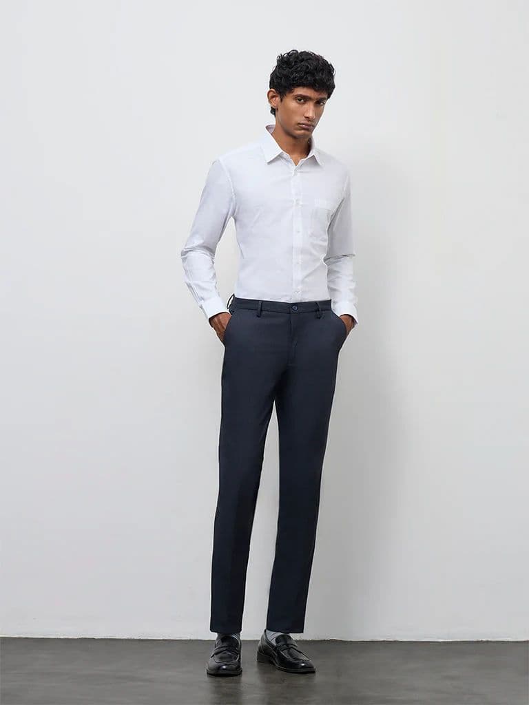 WES Formals Off-White Checkered Slim-Fit Cotton Shirt — photo 2