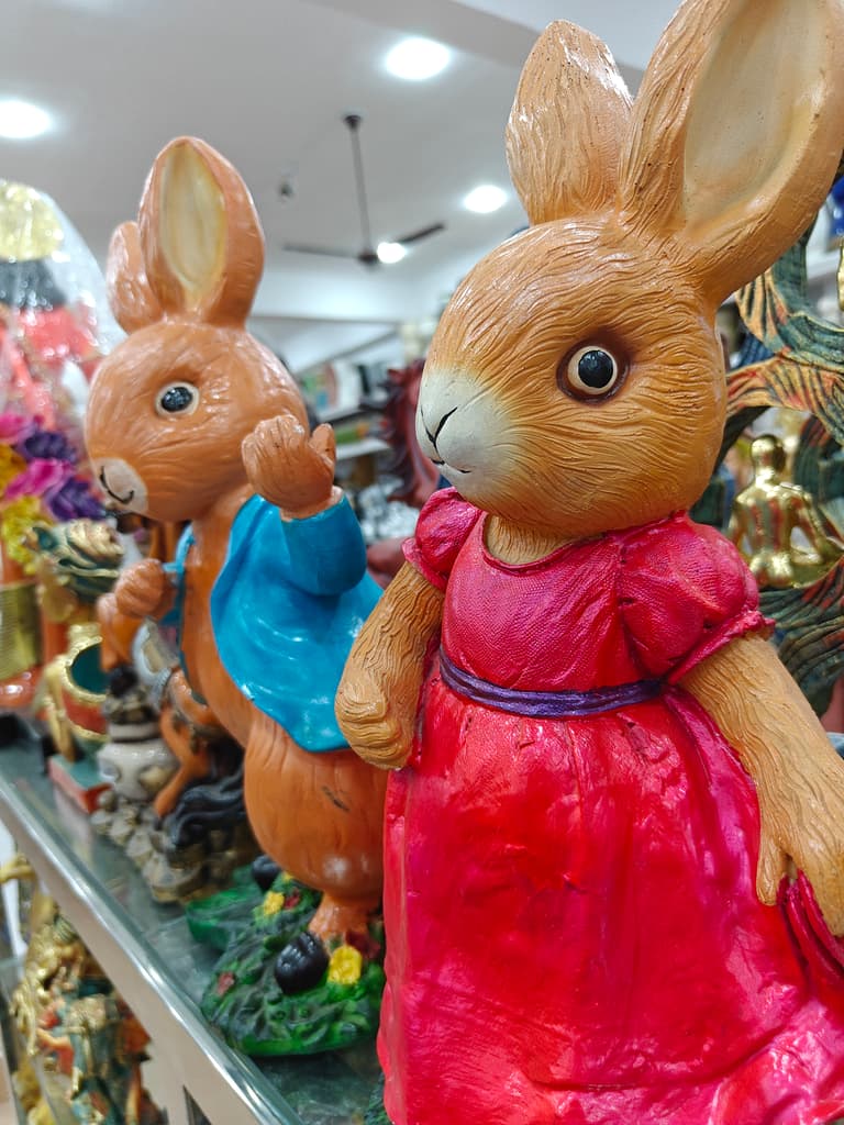 Bunny Figurines | Wooden | Pink and Brown | Decorative