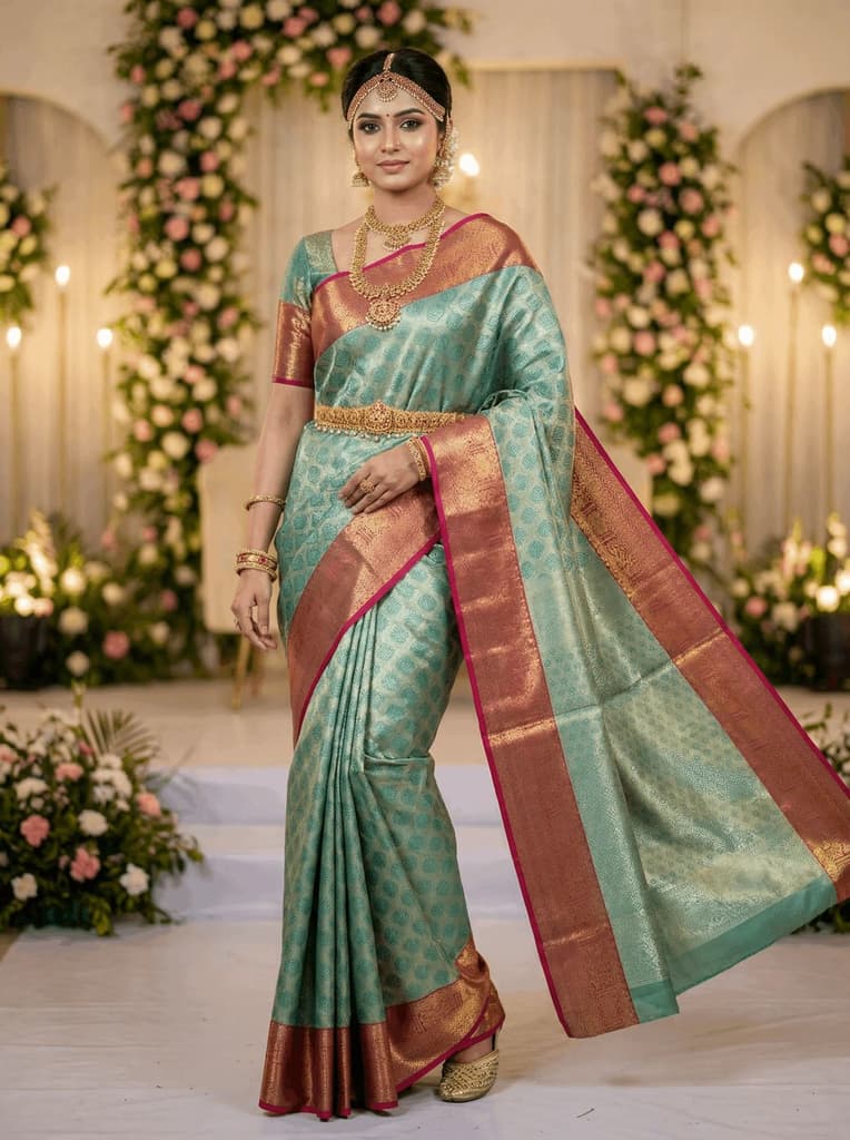 MIMOSA Women's Woven Design Kanjivaram Style Art Silk Saree with Blouse Piece - Rama (SA00002734RMFREE) — Default Title