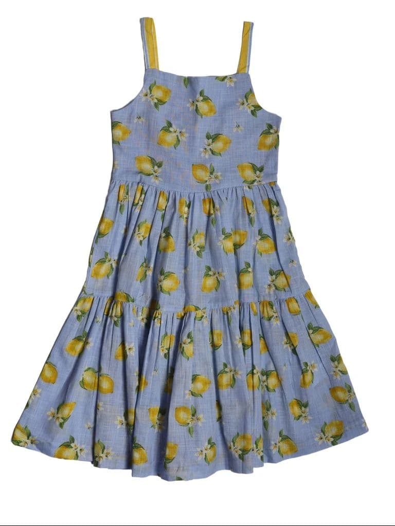 Utsa Kids Girls Blue Printed Tiered Flared Cotton Dress - (8-14 yrs) — photo 3