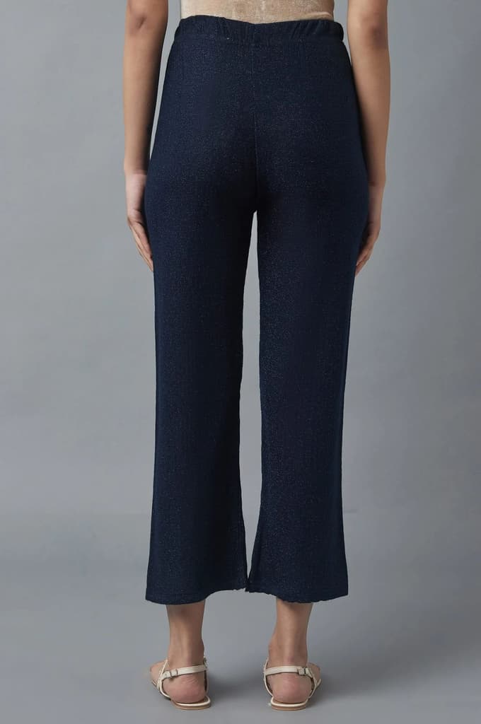Navy Blue Solid Boot Cut Acrylic Palazzo With Elasticated Waist — photo 2