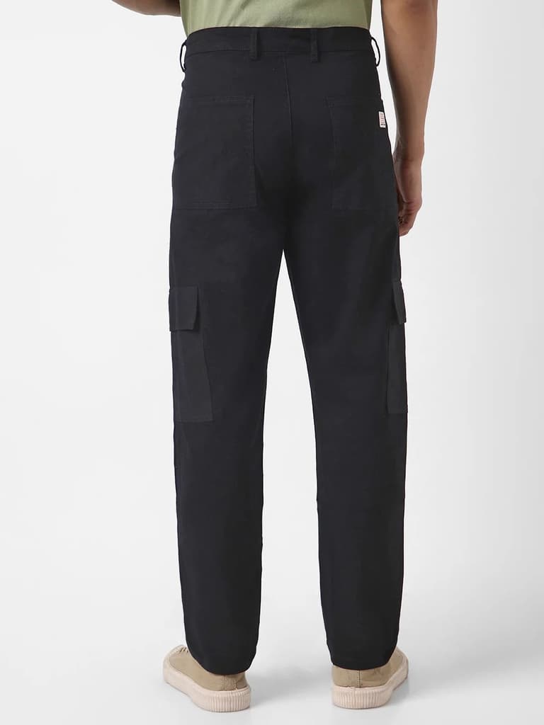Men's Black Regular Fit Solid Cargo Chino Pant with 6 Pockets Stretchable — photo 3