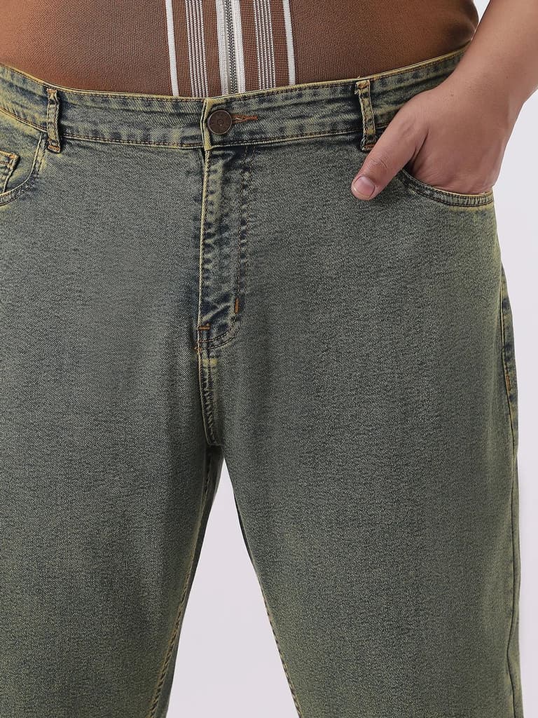 Plus Men's Ice Blue Straight Fit Heavy Washed Jeans Stretchable — photo 5
