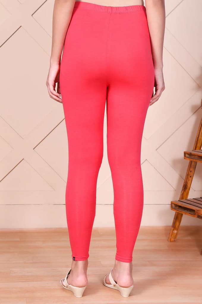 Pink Solid Ankle-Length Cotton Leggings — photo 4