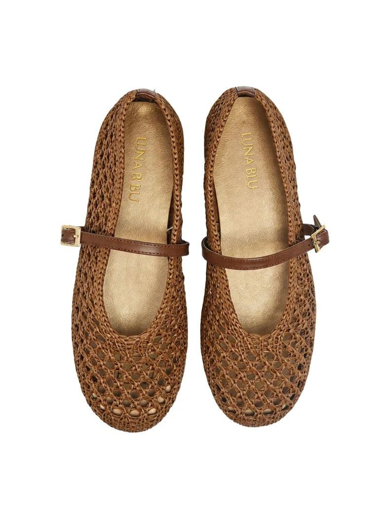 LUNA BLU Light Taupe Raffia Flat Ballerina — photo 3