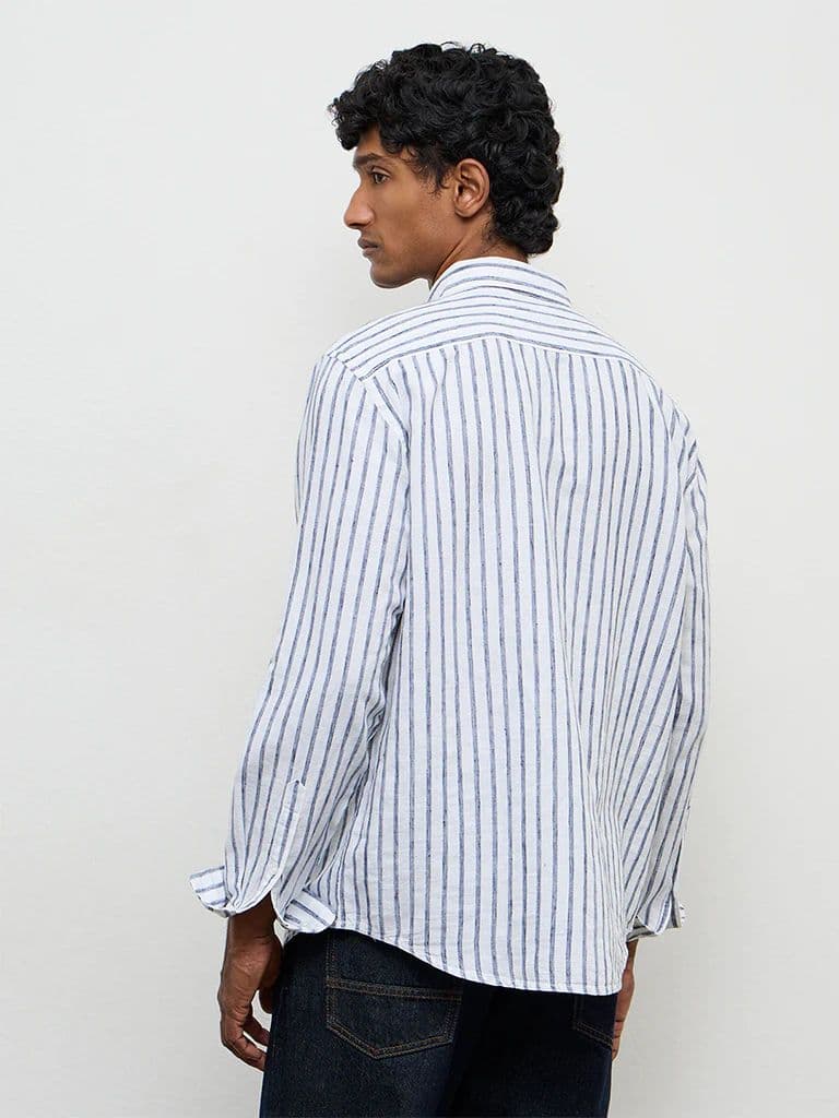 WES Casuals Blue Striped Relaxed-Fit Cotton-Blend Shirt — photo 4