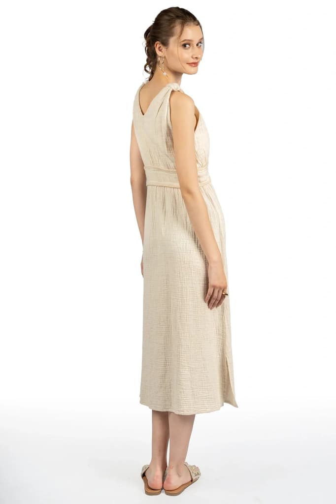 Beige Cotton Fit & Flare Midi Dress — photo 2