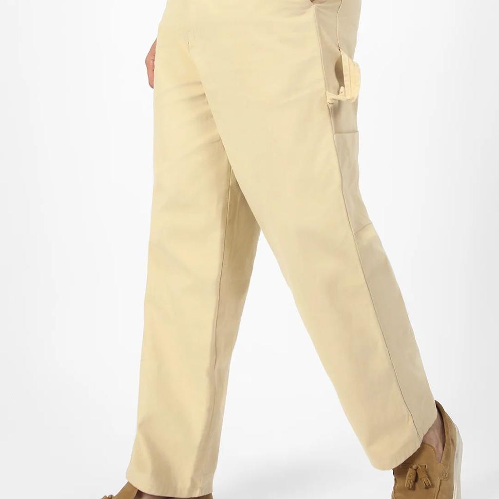 Men's Beige Loose Baggy Fit Solid Carpenter Trouser Pant with 5 Pockets Non-Stretchable