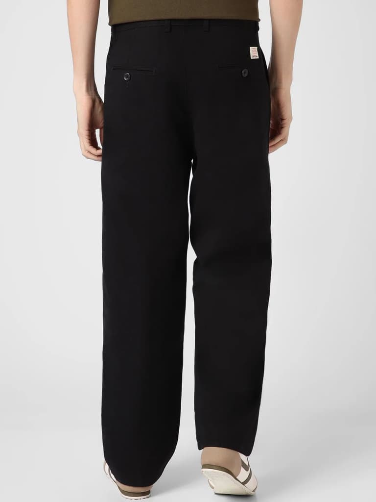 Men's Black Loose Baggy Fit Solid Chino Trousers Non-Stretchable — photo 3