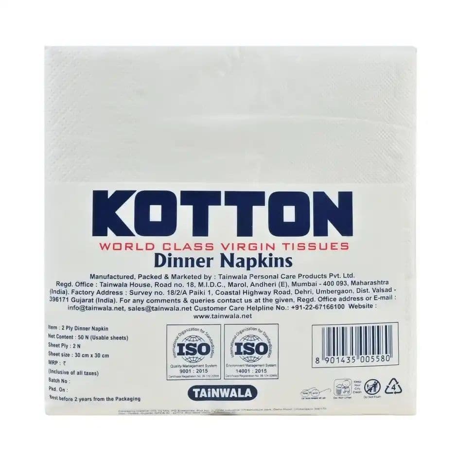Kotton Premium Soft Napkin | 2 Ply |100% Virgin Pulp/Paper | 30 cm x 30 cm — photo 2