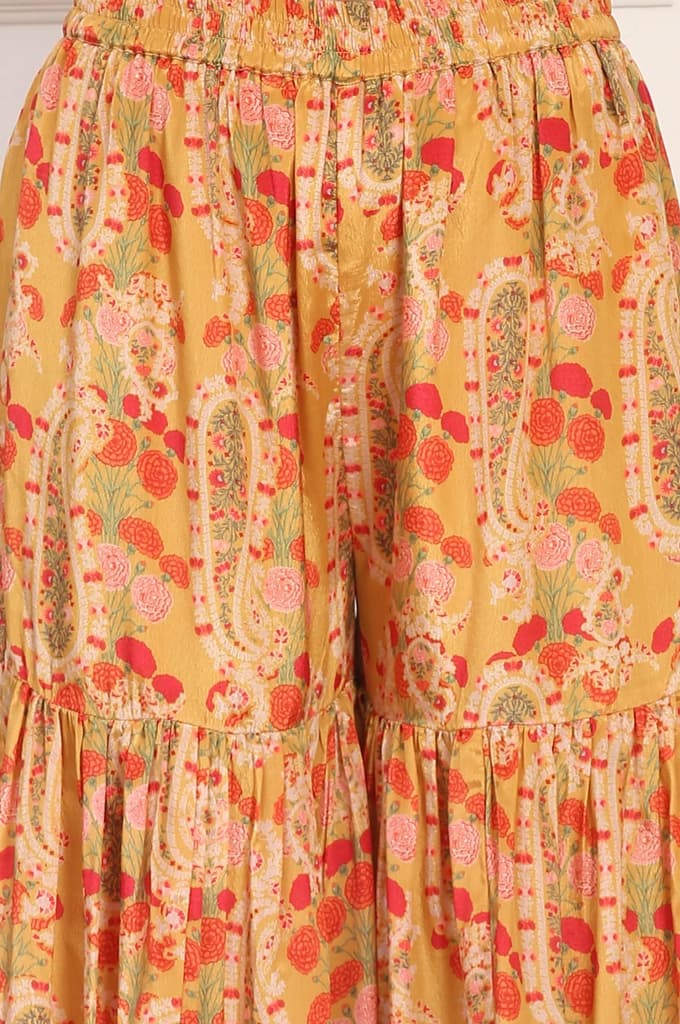 Yellow Embroidered Straight Shantung Kurta with Sharara and Dupatta Set — photo 8