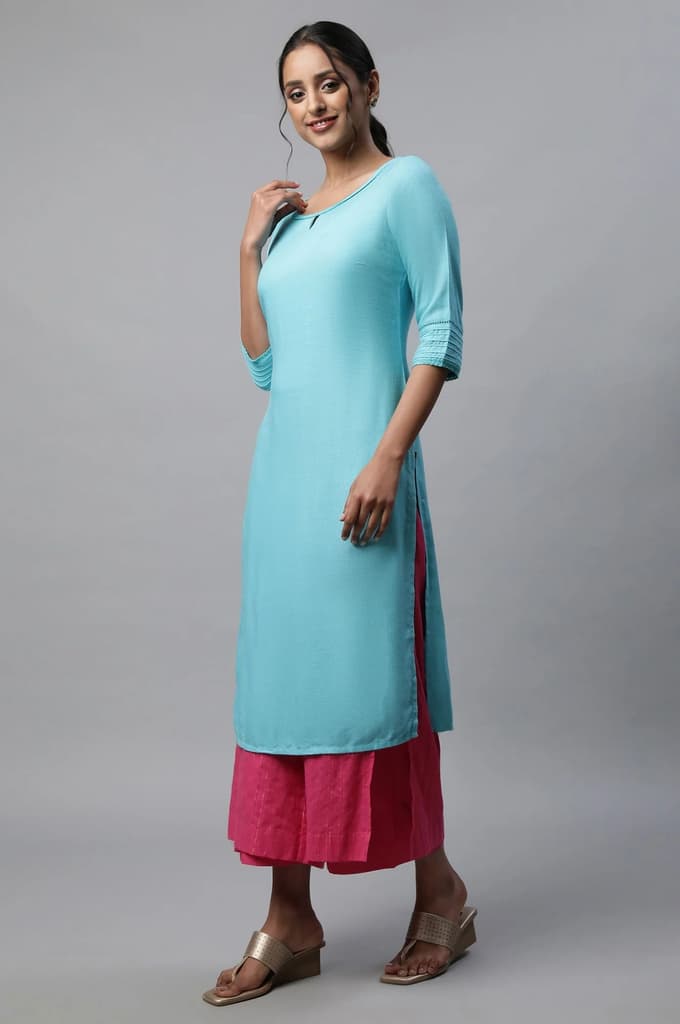 Pink Textured Straight Fit Cotton Palazzo With Drawstring Waist — photo 3