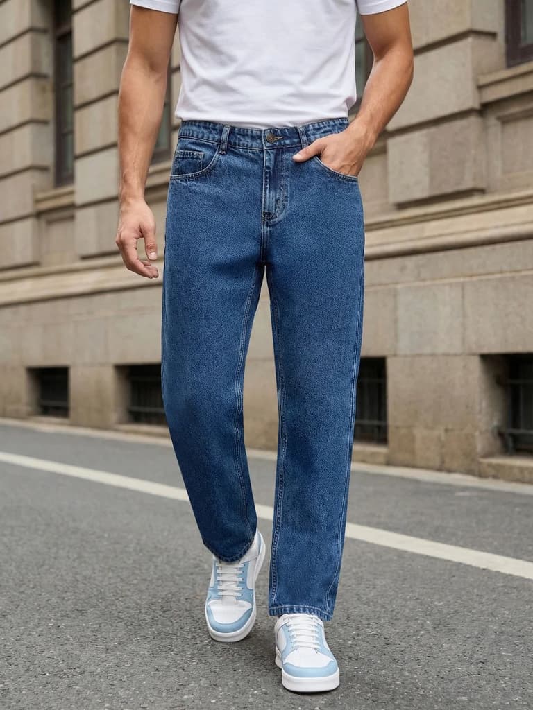 Men's Light Blue Relaxed Fit Washed Denim Jeans Non-Stretchable — 28 / Light Blue