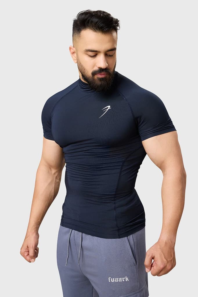 High Neck Compression T-shirt Navy — photo 2