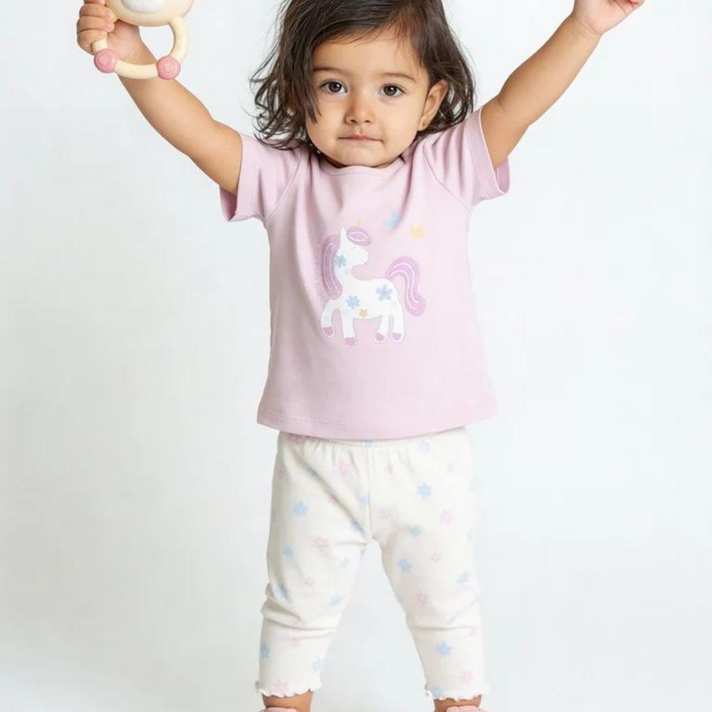 HOP Baby Girls Multicolour Printed Cotton T-Shirt and leggings set