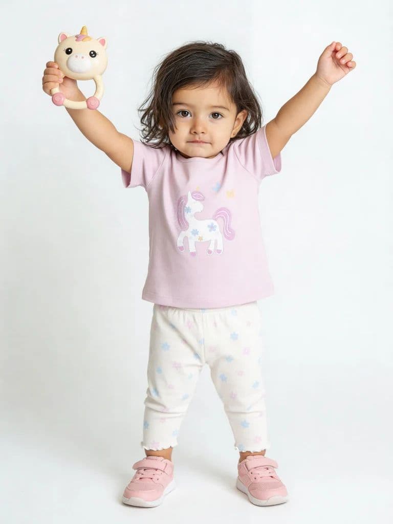 HOP Baby Girls Multicolour Printed Cotton T-Shirt and leggings set