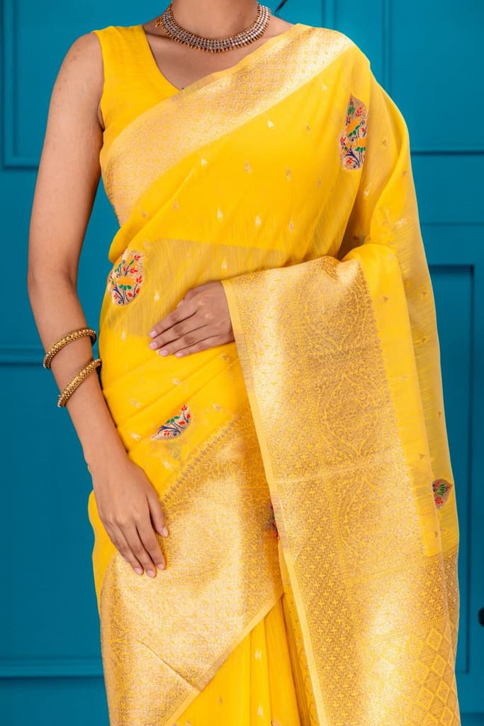 Mimosa Women's Woven Design Banarasi Style Art Silk Saree With Blouse Piece : SA00001759GDFREE — photo 3