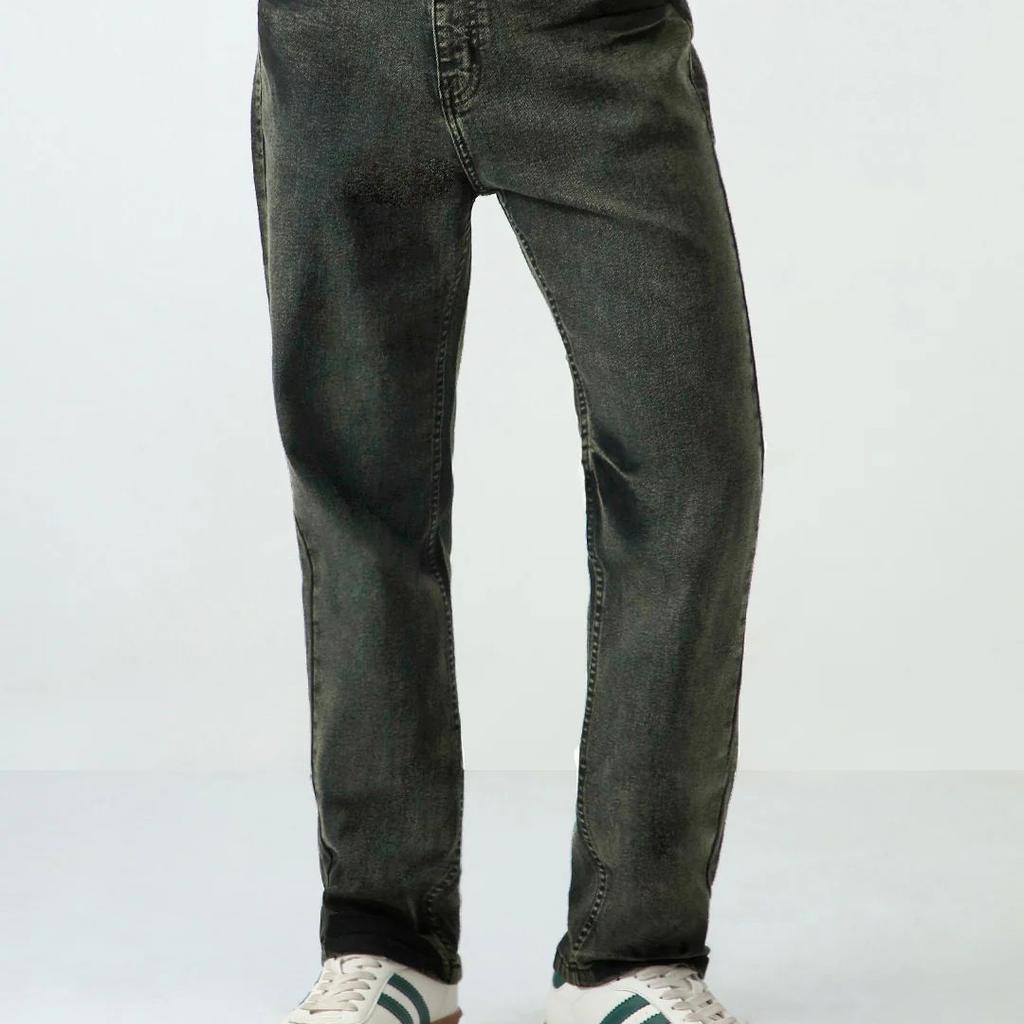 Men's Black Straight Fit Heavy Washed Jeans Stretchable