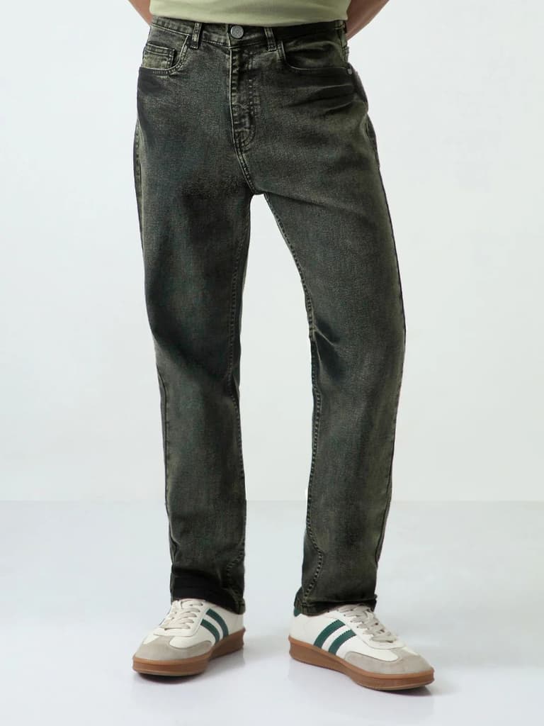 Men's Black Straight Fit Heavy Washed Jeans Stretchable — 28 / Black