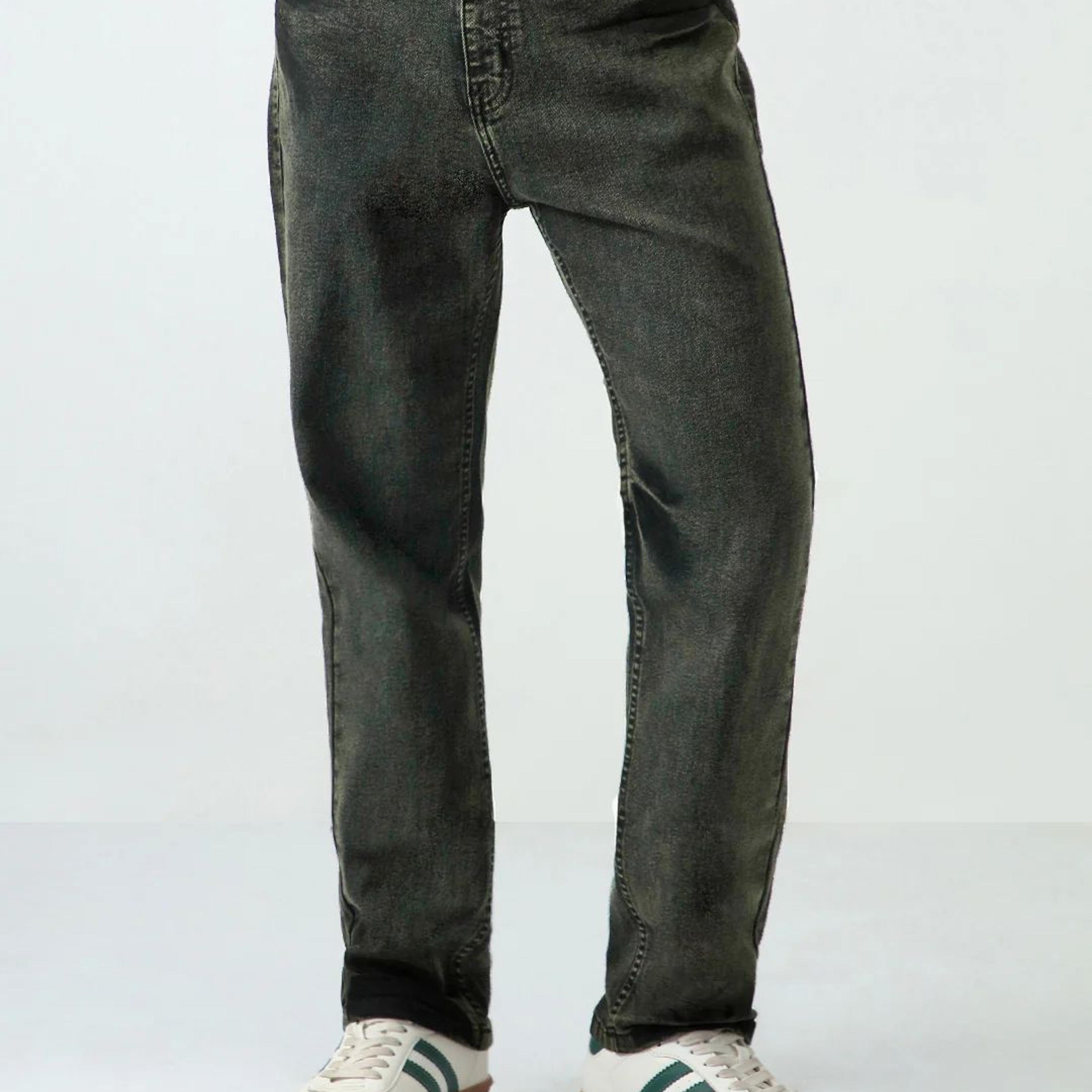 Men's Black Straight Fit Heavy Washed Jeans Stretchable