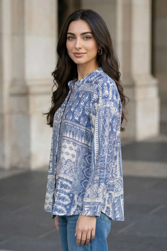 Blue Geometric Printed Straight Shirt — photo 3