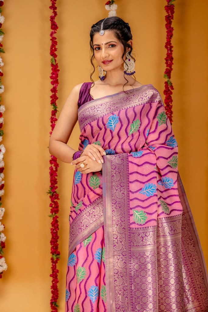 Mimosa Women's Woven Design Kanjivaram Style Art Silk Saree With Blouse Piece : SA00001600PNKFREE — photo 2