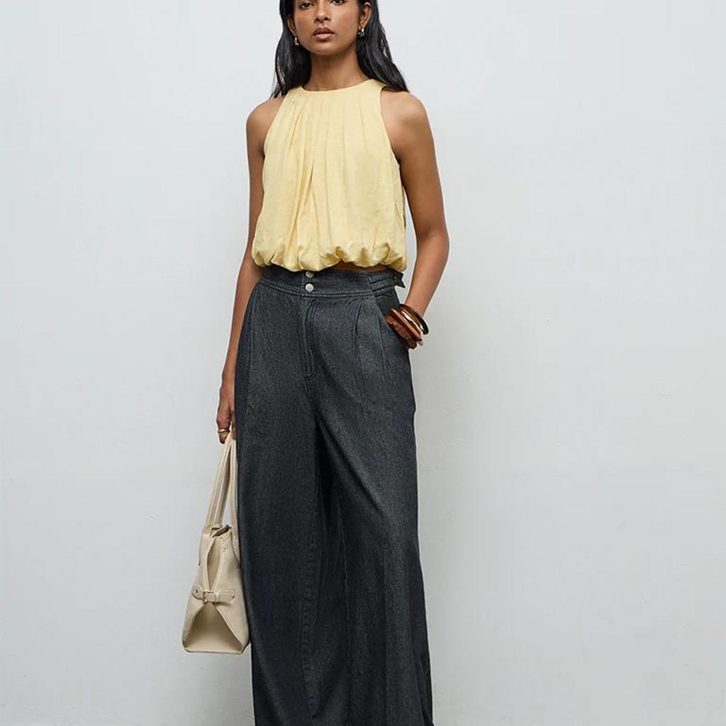 LOV Dark Charcoal Wide-Leg High-Rise Jeans