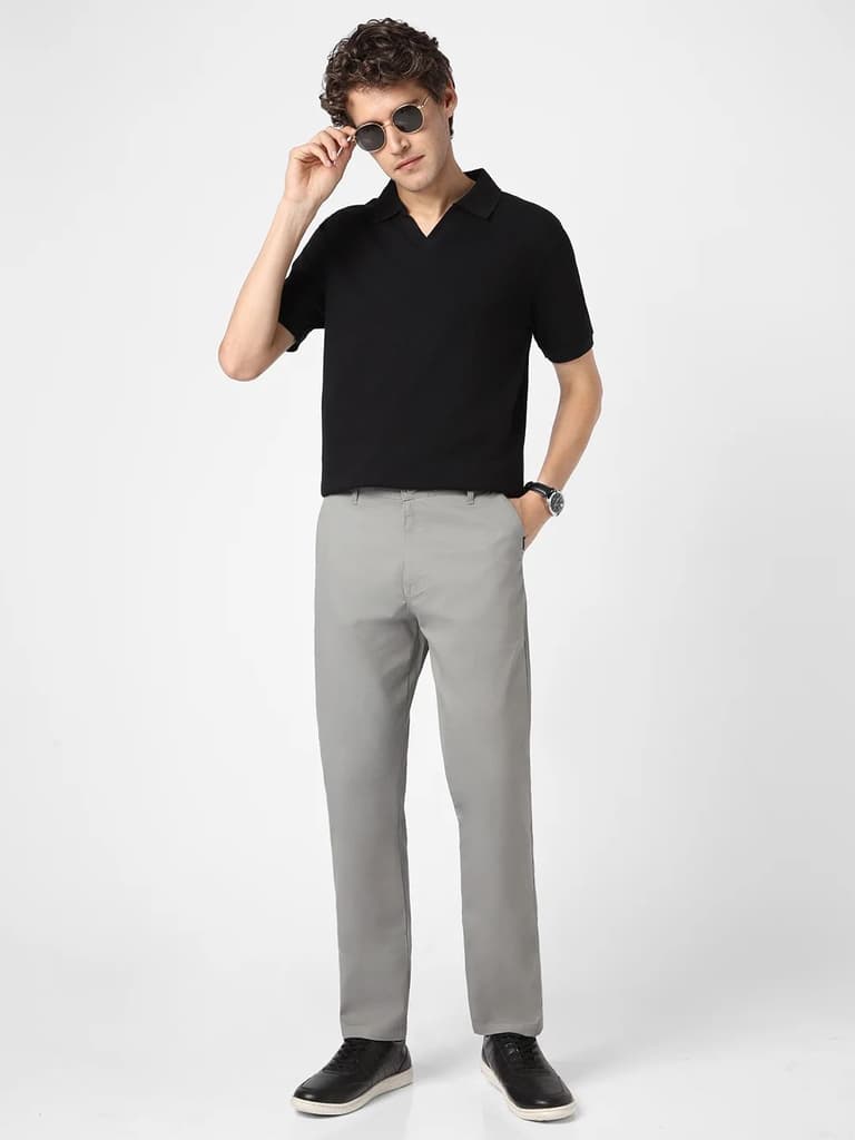 Men's Light Blue Cotton Regular Fit Casual Chinos Trousers Stretch — photo 4