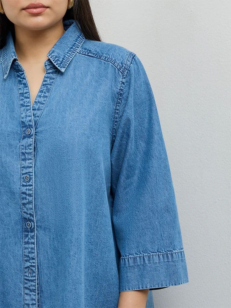 Gia Light Blue Washed Denim Shirt — photo 3