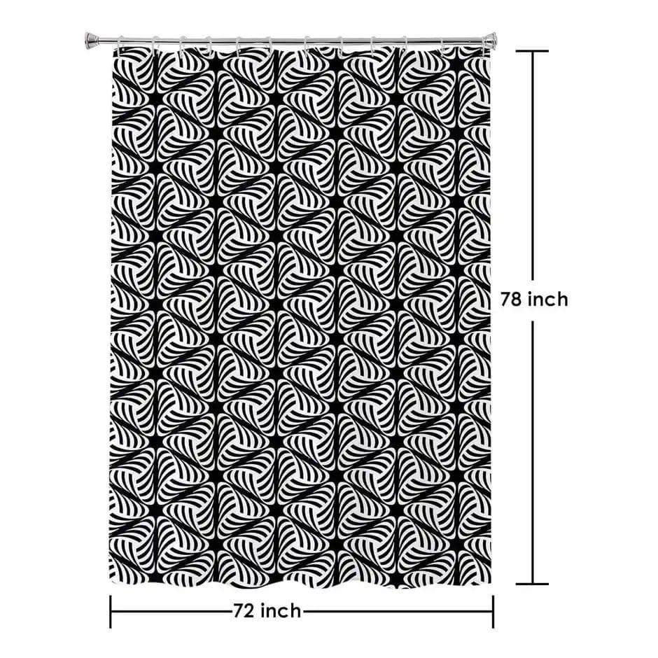 Lushomes Shower Curtain - Black/White | Printed Swirly Triangles | Water-Repellent | 72 x 80 inch — photo 3