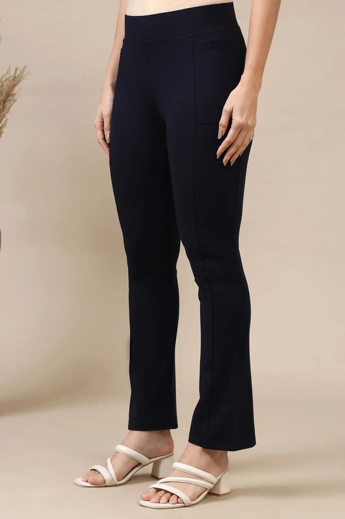 Navy Blue Flared Ankle Length Yoga Tights — photo 4
