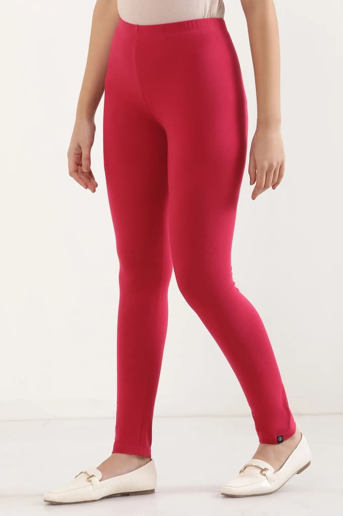 Pink Solid Skinny Fit Cotton Tights With Elasticated Waist — photo 2