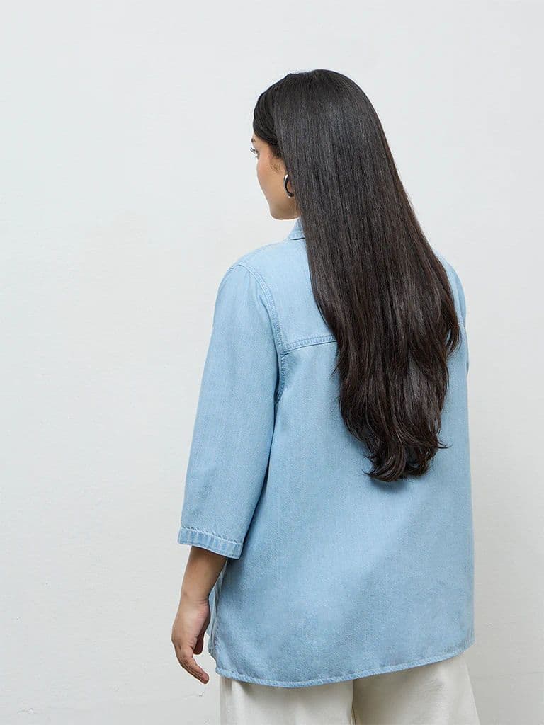 Gia Light Blue Washed Denim Blouse — photo 4
