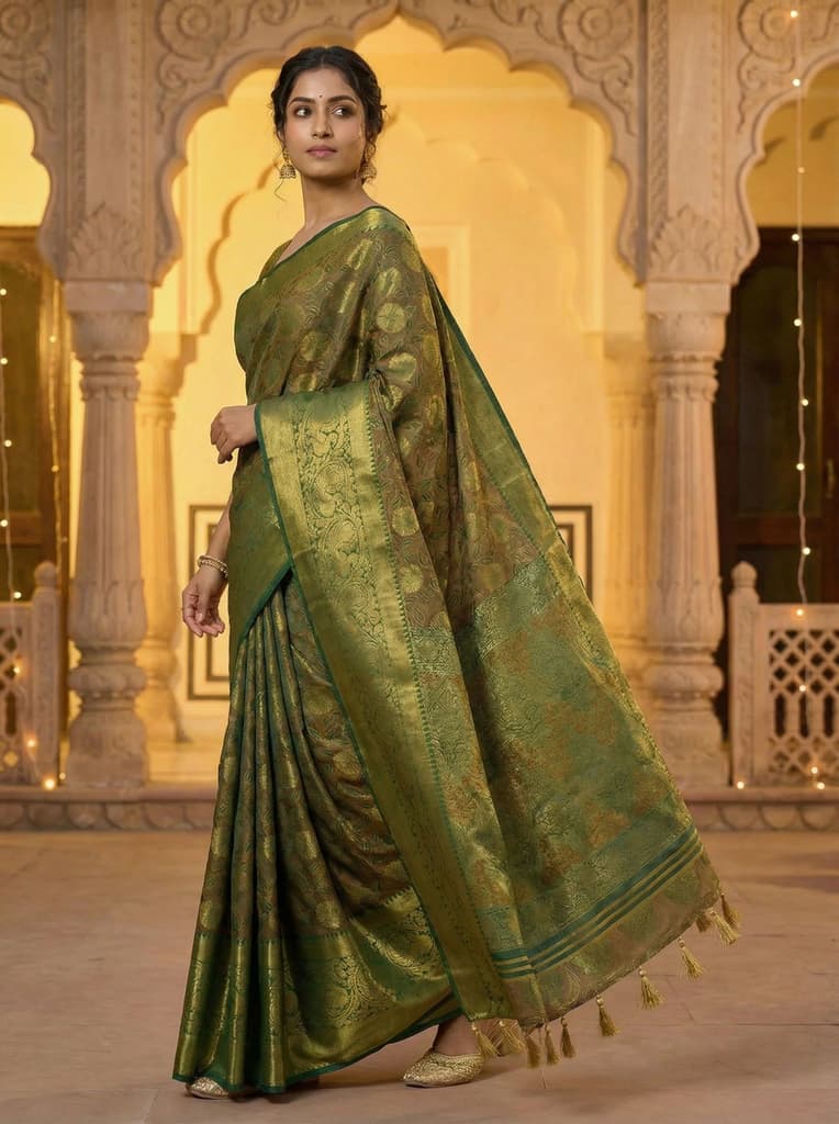 MIMOSA Women's Woven Design Kanjivaram Style Art Silk Saree with Blouse Piece - Green ( SA00003146GRNFREE ) — photo 2