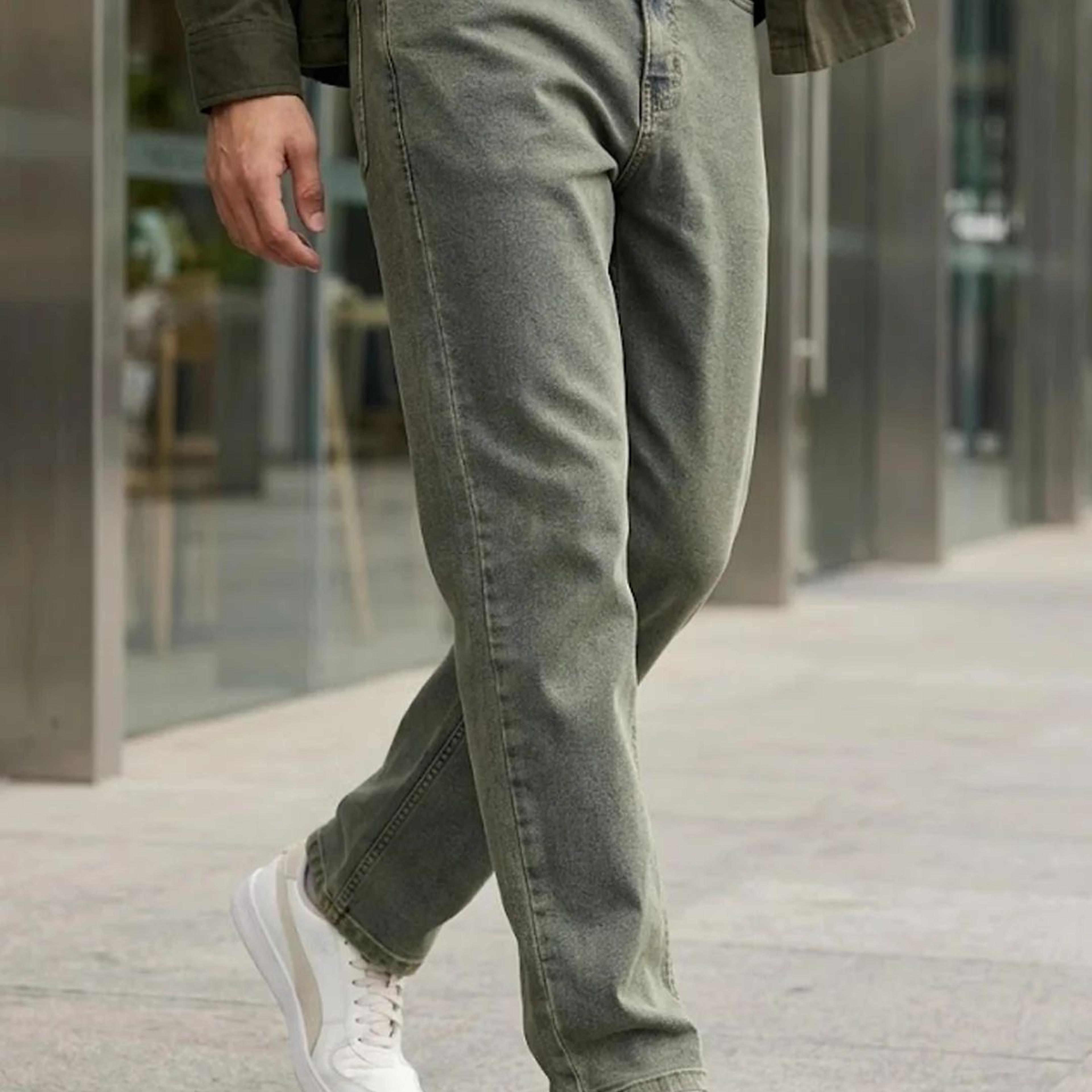 Men's Ice Blue Straight Fit Heavy Washed Jeans Stretchable
