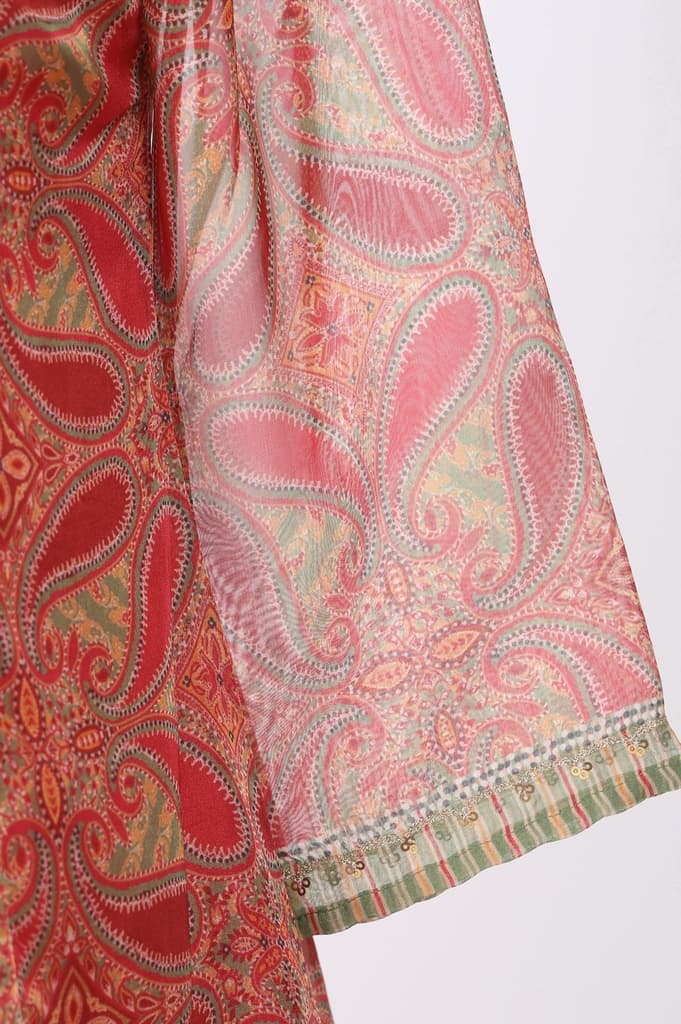 Red Sequins Paisley Printed Organza Straight Kurta With Straight Pants And Dupatta Set — photo 7