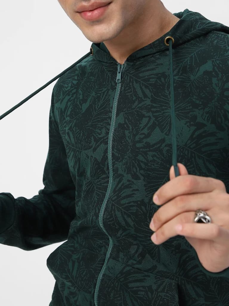 Men's Dark Green Regular Fit Printed Full Sleeve Winterwear Hooded Sweatshirt — photo 5