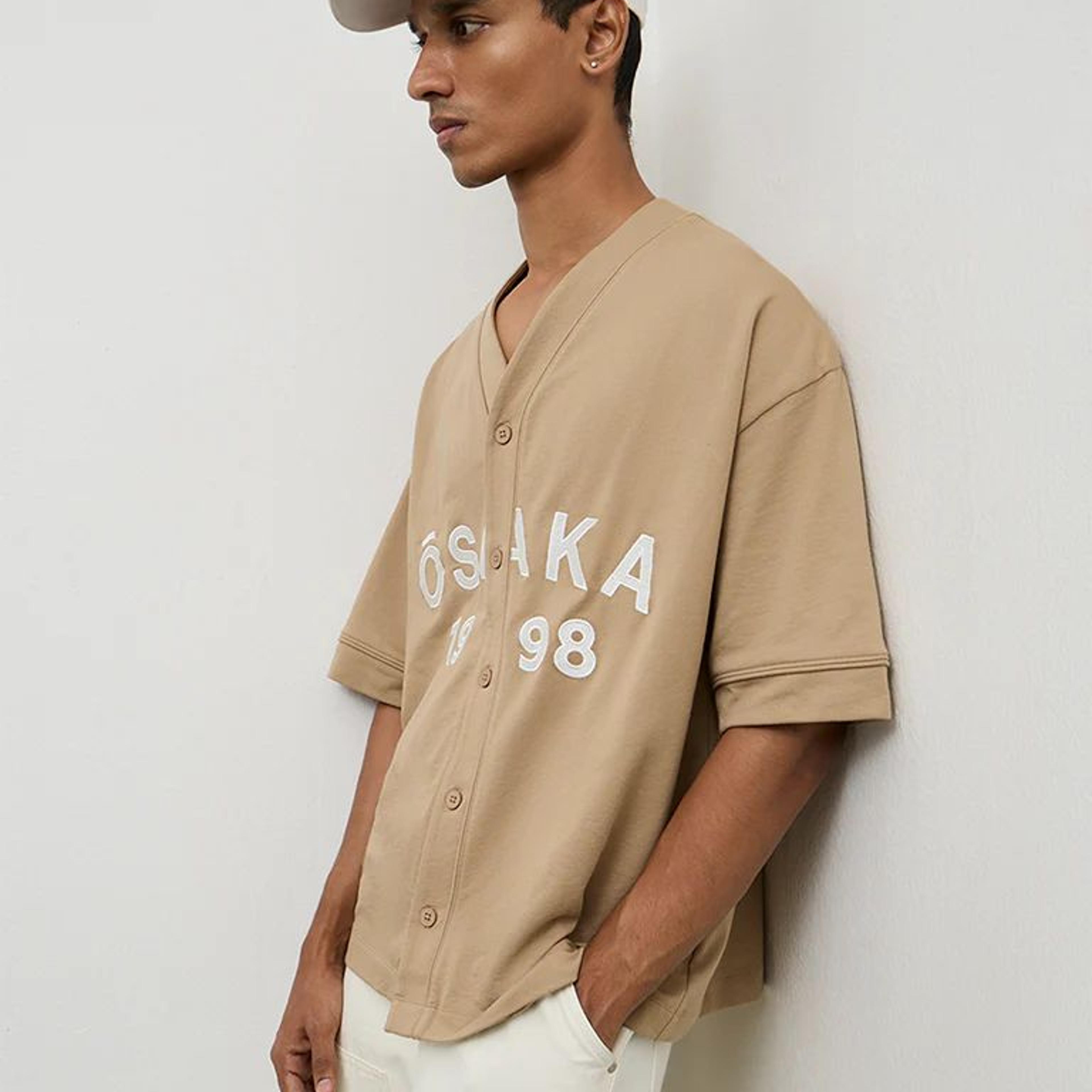 Nuon Beige Typographic Relaxed-Fit Cotton-Blend Shirt