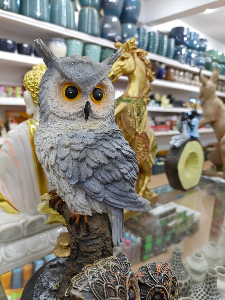 Gray Owl Statue | Decorative | Ceramic | Gray