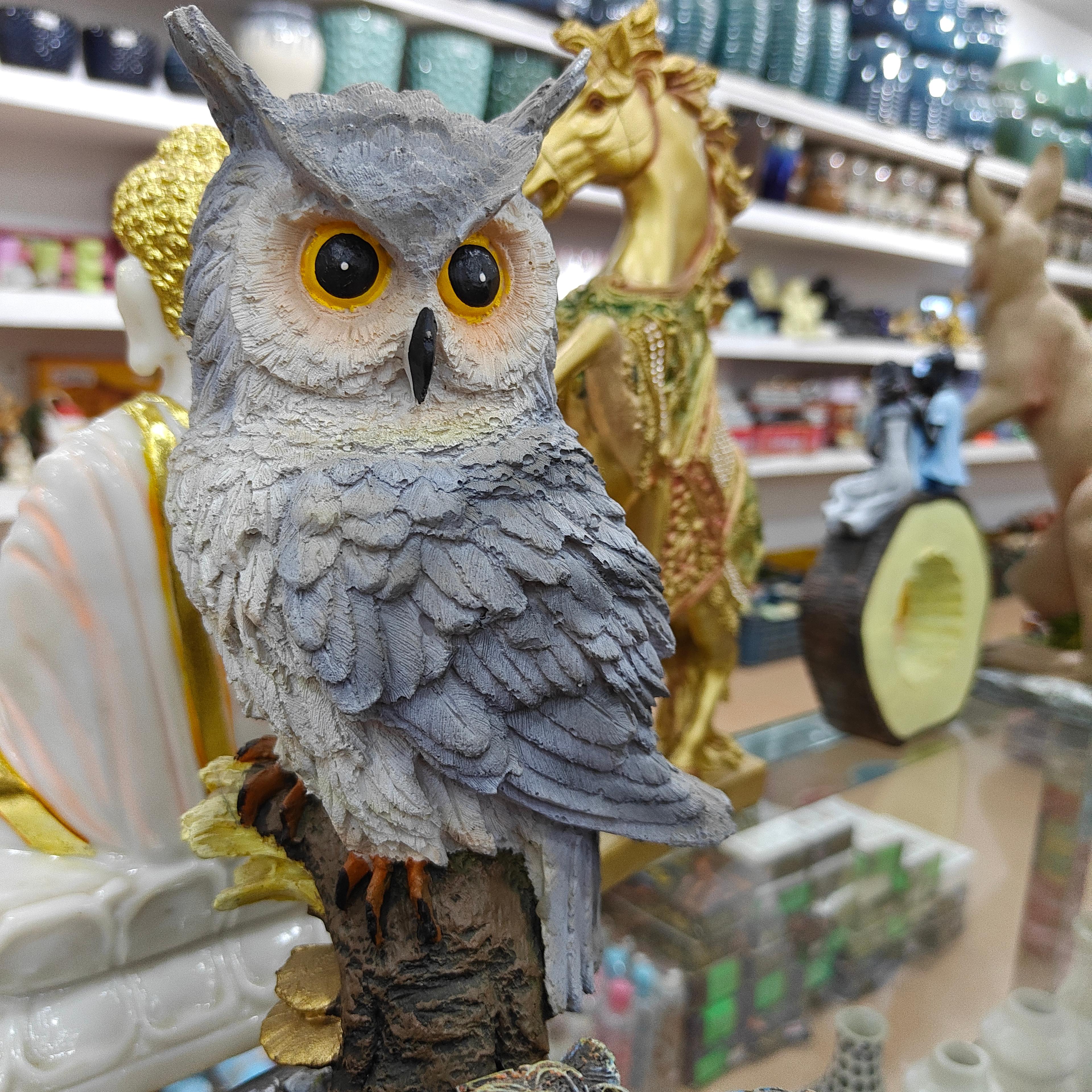 Gray Owl Statue | Decorative | Ceramic | Gray