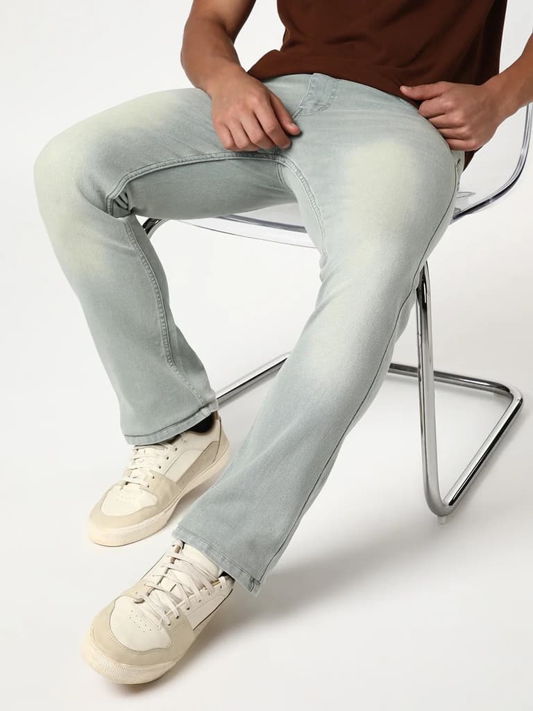 Men's Ice Grey Bootcut Fit Mid Rise Heavy Washed Jeans Stretchable — 28 / Ice Grey