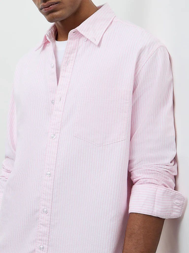 WES Casuals Pink Striped Relaxed-Fit Cotton Shirt — photo 3